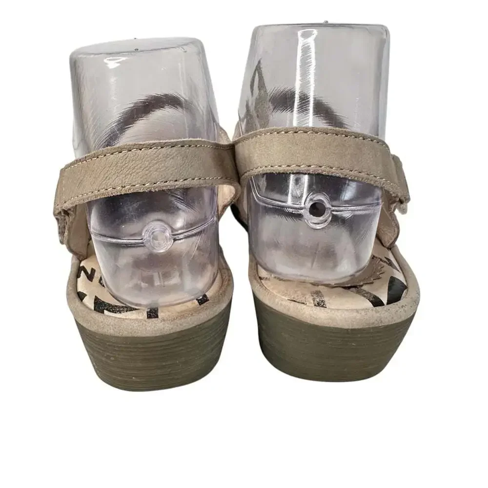 Fly London Pele Taupe Slingback Shoes Closed Toe Mary Jane Leather EU 38 Work